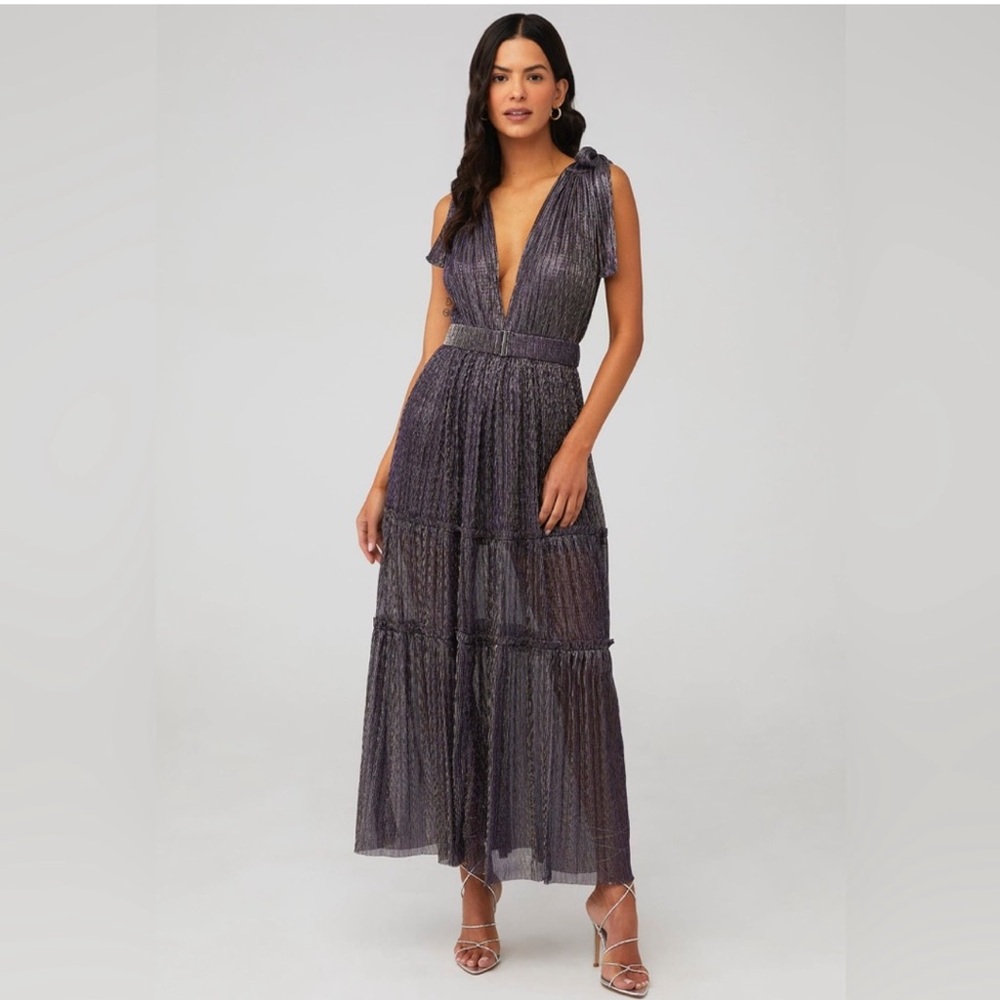 SABINA MUSAYEV Revolve Helena Dress Purple Metallic Maxi Tiered Maxi Dress XS